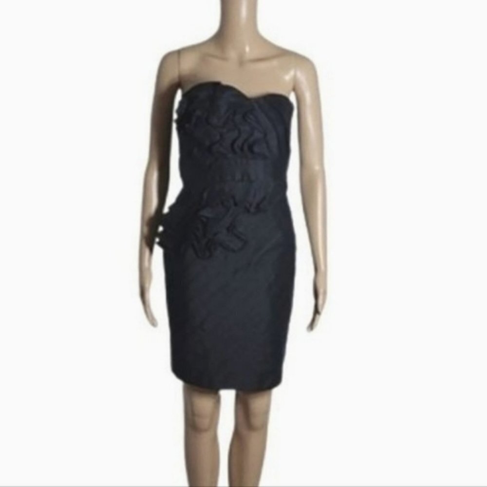 𝅺PHOEBE COUTURE Black 100% Silk Elegant Strapless Cocktail Dress Size 4 - Picture 3 of 16